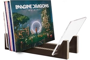 KAIU Vinyl Record Storage - Solid Wood with Crystal Clear Acrylic Holder - Premium Design, Perfect 12" LPs or 7" Singles Display Unit - Stores and Supports up to 50 Albums (Modern Black)