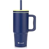 Luxgola Kids 24 oz Tumbler with Handle, Leak-Proof Screw-On Lid with Removable Silicone Straw, Spill Proof, Reusable Stainless Steel Insulated Water Bottle, Gift for Kids Boys Girls, Dark Blue Mix