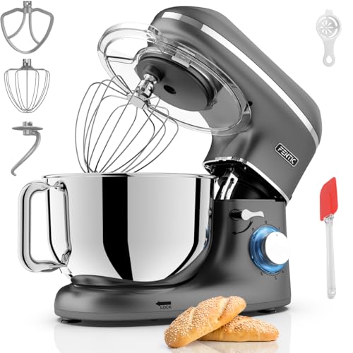 Fentic Küchenmaschine - 2000W - Edelstahl Rührschüssel (6,2 L) - Knetmaschine mit Rührhaken, Knethaken, Schlagbesen und Spritzschutz - Inkl. zusätzlic