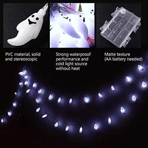 Elitlife Halloween Ghost String Lights, 14.7ft 30 LED Battery Operated Halloween Lights Waterproof White String Lights for Indoor Outdoor Halloween Decorations - Thumbnail 5