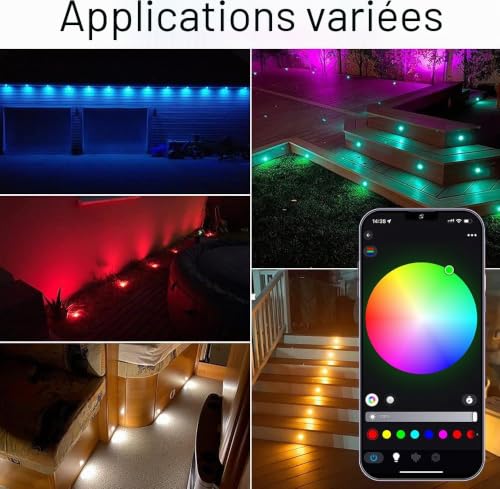 INDARUN WiFi Recessed Floor Lamp RGB Waterproof IP67 Ø31 mm – Lighting for Patio, Patio, Path, Wall, Garden, Decoration, Indoor and Outdoor (20 Pieces)