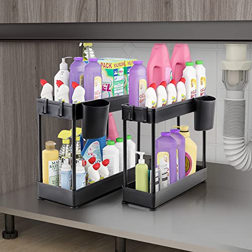 KITQIENN Kitchen Under Sink Organizer 2 Pack Under Bathroom Sink Organizer and Storage 2-Tier Under Sink Shelf Organizer Basket