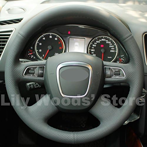 Hand sewing Black Genuine Leather Steering Wheel Cover for Audi Old A4 B7 B8 A6 C6 2004-2011 Q5 2008-2012 Q7 2005-2011