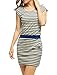Allegra K Women's Scoop-Neck Stripes Sleeve Short Fitted Dress, Blue, Medium