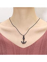 Anchor - Collar de urna para cenizas, colgante de recuerdo, acero inoxidable, color negro