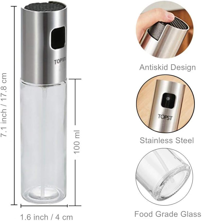 Olive Oil Sprayer, Transparent Food-grade Glass Oil Spray Portable Spray Bottle Vinegar Bottle Oil Dispenser for BBQ Making Salad Cooking Baking Roasting Grilling Frying Kitchen Stainless Steel: Kitchen & Dining