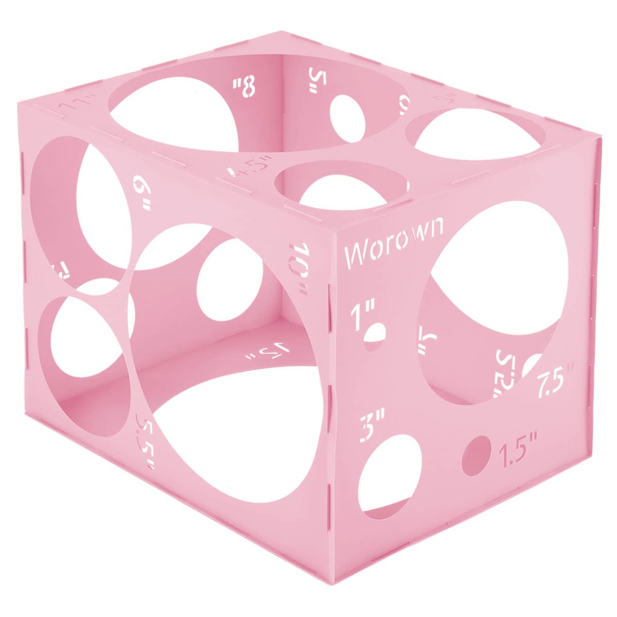 Worown 18 Holes Collapsible Pink Plastic Balloon Sizer Box and Cube, Size Measurement Tools for Decorations and Arches (0-12 Inch)