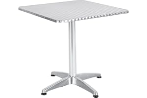 BTEXPERT Indoor Outdoor 27.5" Square Restaurant Table for Patio Stainless Steel Silver Aluminum Furniture with Base