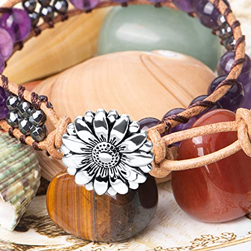 MATEPROX Braccialetto in pelle di Agata Pietra Naturale Fatto a Mano, Reiki Yoga Meditazione, Bracciale Avvolgente di Perle di Cristallo di Gemme Curativo Chakra Stile Bohemien-Cristallo Ametista