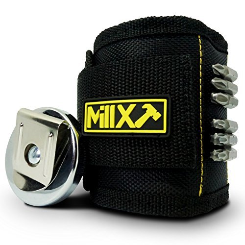 Pulsera Magnética y Clip de Cinturón Magnético | Muñequera Millx Hardware | Brazalete de Imanes para Herramientas, Tornillos, Clavos y Cinturon Portaherramientas | Regalo para Hombres, Manitas, Padre, Esposo, Novio, Chico, Cumpleaños