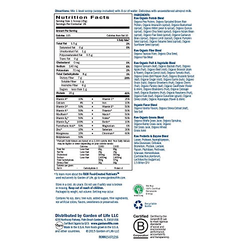 Garden of Life Meal Replacement Organic Raw Plant Based Protein