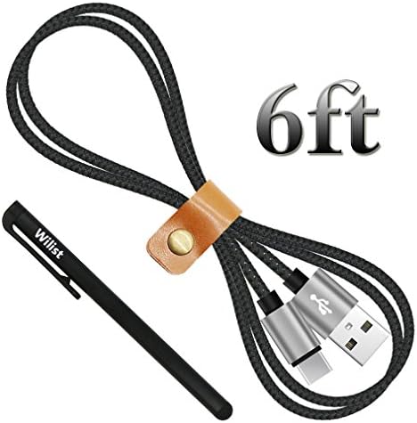 Wilist 6ft Long Nylon Braided USB Type C Cable USB C 3.1 to USB A Adapter Data Sync Charging Cord Support Quick Charge 3.0 or 2.0 Charger for USB-C Connector Devices Black