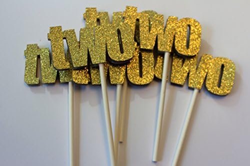 TWO Cupcake toppers - Glitter - custom color - Second birthday decorations - 2nd birthday - set of 12
