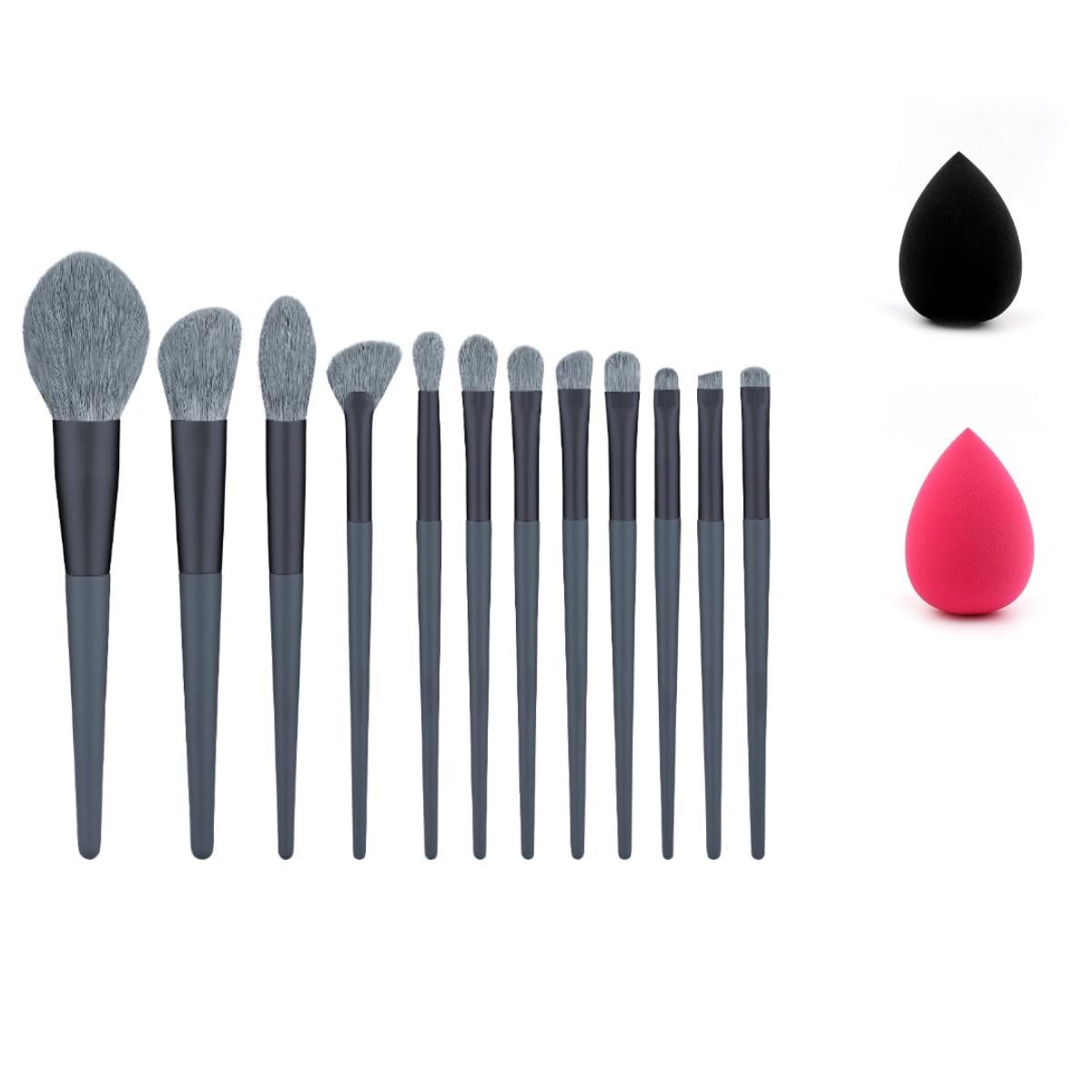 Makeup Brush with Soft Synthetic Fibre Wood Holder for Blush, Foundation, Powder, Mix, Eyeshadow (Ash Blue Makeup Brush Set 10 Pieces + 2 Pieces Sponge Puff)