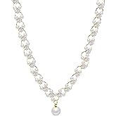 Aonklot Women Gold Pearl Choker Necklace Pearl Pendant Clavicle Necklace Faux Pearl Beaded Choker Necklace Jewelry Gift
