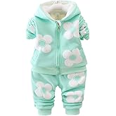 Yao Spring and Autumn Winter Fleece Flowers Warm Girls 2 Piece Set