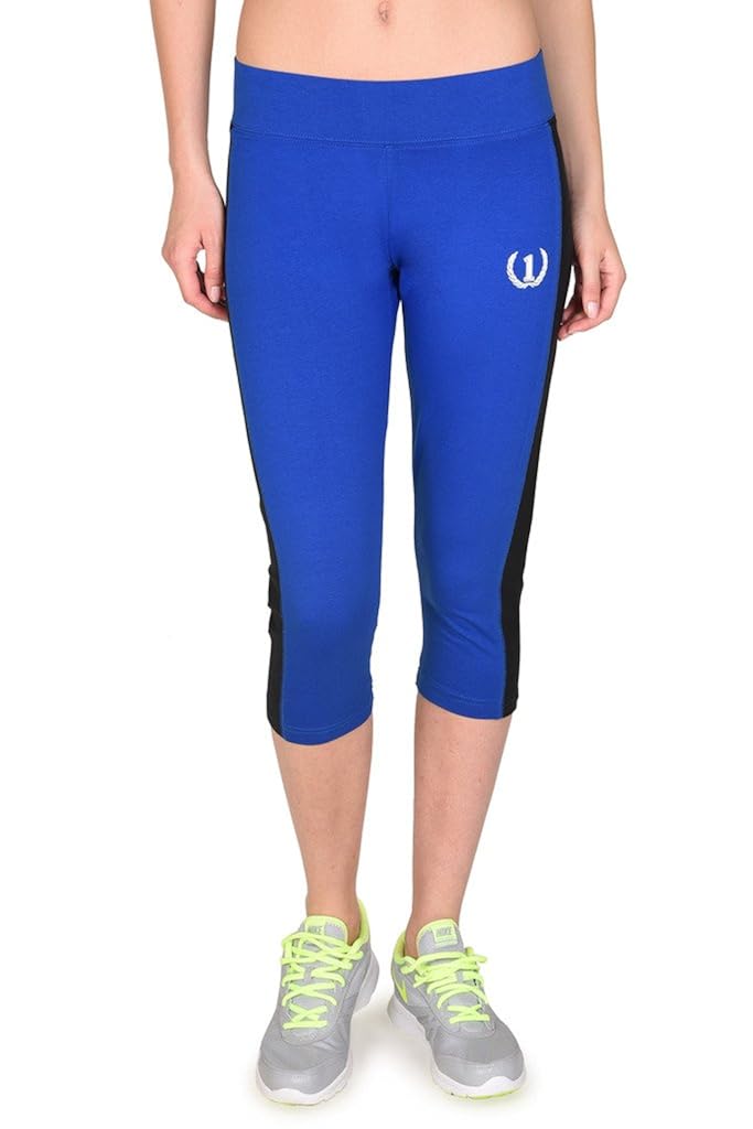 onesport women's cotton spandex jersey blue + black capris(onsp29bb-p)