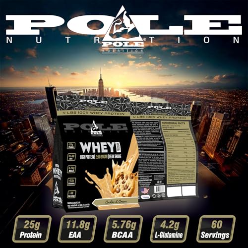 Pole Nutrition Whey Protein | Lean Muscle Shake | High Protein, Zero Sugar (1.81 Kg) | Supports Recovery & Muscle Growth (4 Lbs, COOKIE & CREAM)
