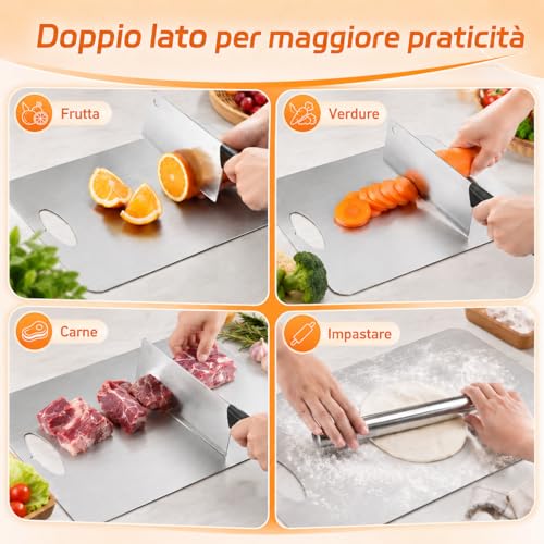 Set of 3 Titanium Chopping Board, S316 Stainless Steel, Double Sided Food Cutting Board, Cutting Board for Vegetables, Fruits, Meat, Panes