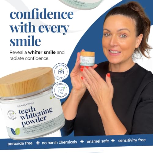 EcoBrightSmile Teeth Whitening Powder – Dentist Approved – Removes Years of Coffee, Tea & Ageing Stains – Enamel Safe Tooth Whitening, Peroxide-Free Stain Remover, Teeth Whitener with Hydroxyapatite