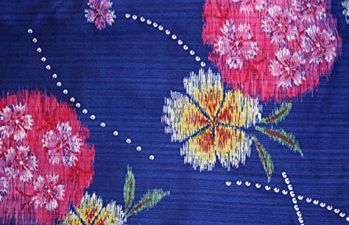 myKimono Women's Traditional Japanese Kimono Robe Yukata 506 with Purple Obi Belt / Blue with flower pattern