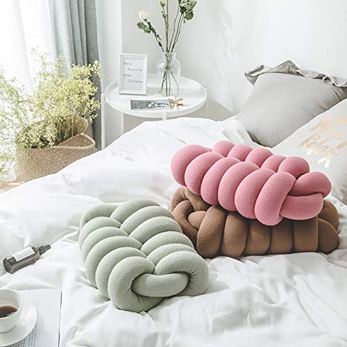 PinShang Soft Solid Color Knotted Throw Pillow with Filler for Sofa Office Rest Leather Pink Large - Thumbnail 3