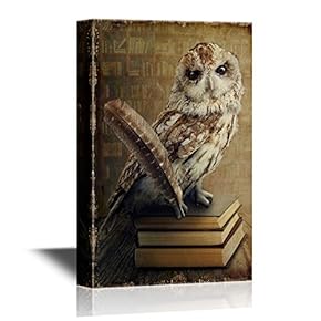 Canvas Wall Art - Wise Owl Sitting on Books - Gallery Wrap Modern Home Art | Ready to Hang - 12x18 inches