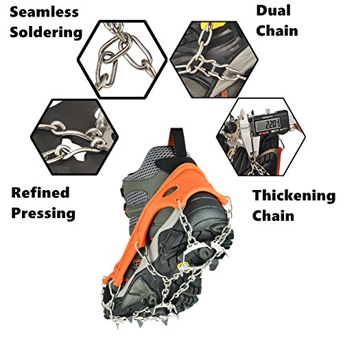 szlzhsm Crampons Universal Flexible Anti-Slip Ice Grips Snow Traction Cleats Ice Spikes Crampon with Stainless Steel Chain for Climbing Hiking - Thumbnail 4