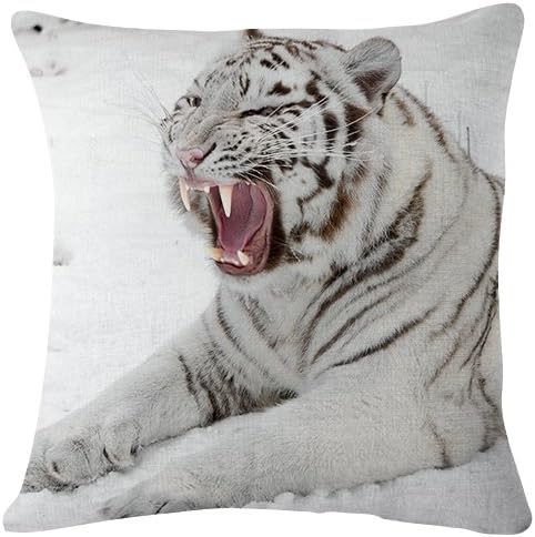 White tiger Snow Predator Mouth Cat Tiger - Throw Pillow Case Cushion Cover for Sofa Couch Double-sided printing 18x18 Inches