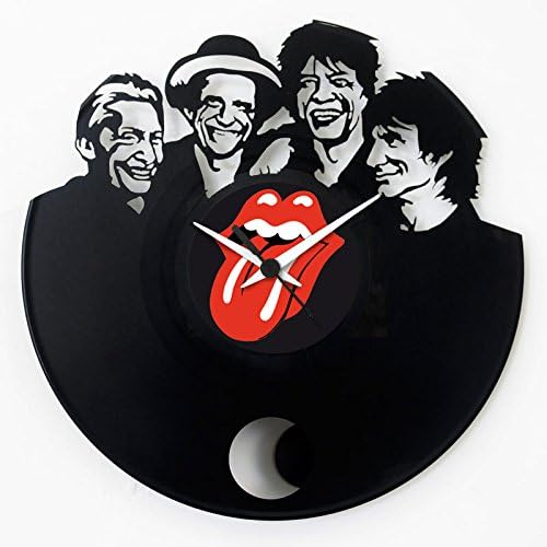 Vinyl Clock Rolling Stones the roling stones with pendulum Vinhyl record vintage gift idea,black color Vinyluse Made in Italy