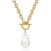 UWYHIEU Chunky Gold Necklace for Women, Baroque Pearl Necklace - A Stunning Pearl Gold Necklace with 18K Gold Plated Toggle Clasp, Dainty Toggle Necklace for Birthday Anniversary Christmas Gif