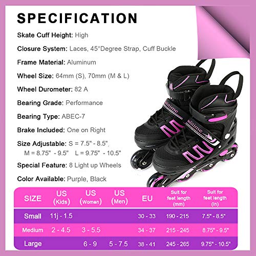 Woolitime Sports Adjustable Blades Roller Skates for Girls and Kids with Featuring All