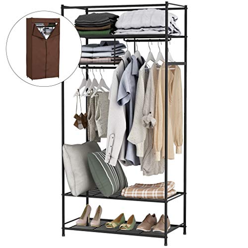 LANGRIA HeavyDuty Zip Up Closet Shoe Organizer with Detachable Brown
