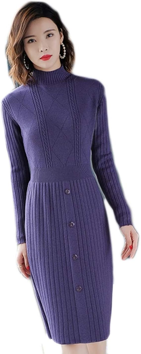 Amazon ニットワンピース Xl レディース ハイネック セーター ニット レディース 裏起毛 ロングワンピース ニットワンピース セーター 長袖 きれいめ ワンピ 秋冬 無地 ニット レディース ワンピース ニット レディース セーター 可愛い 紫 ロングワンピース