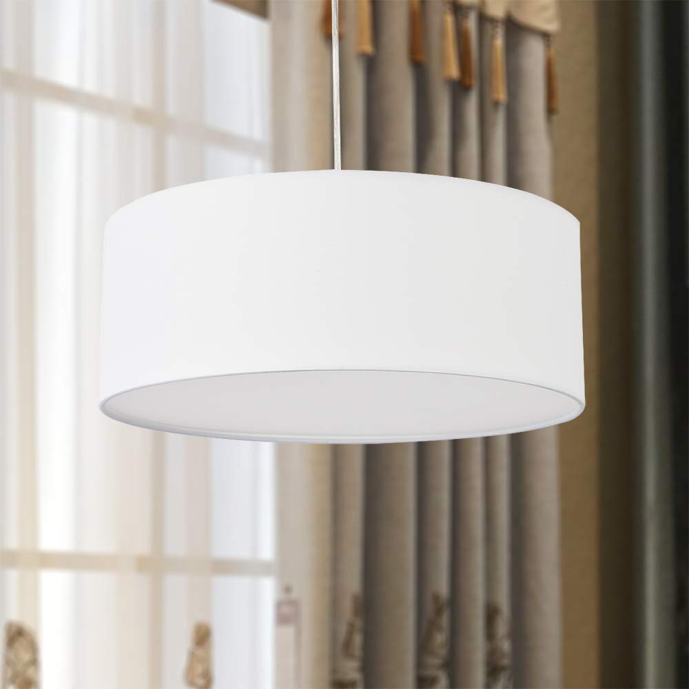 SPARKSOR Pendant Light, Ceiling Hanging Lamp, Modern Fabric Light Shade, Large White Drum Lampshade, Round, for Bedroom Dining Room Living Room, 3 Bulb, E27