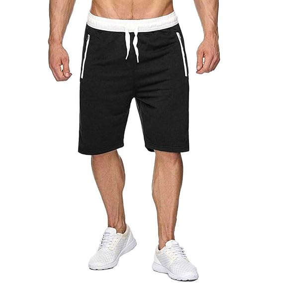 CHYU Herren Sport Joggen und Training Shorts Fitness Kurze Hose Jogging Hose Bermuda Reißverschlusstasch