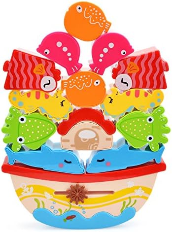 Sea Animals Building Balance Boat Stacking Blocks Game for Boys and Girls by US Lion