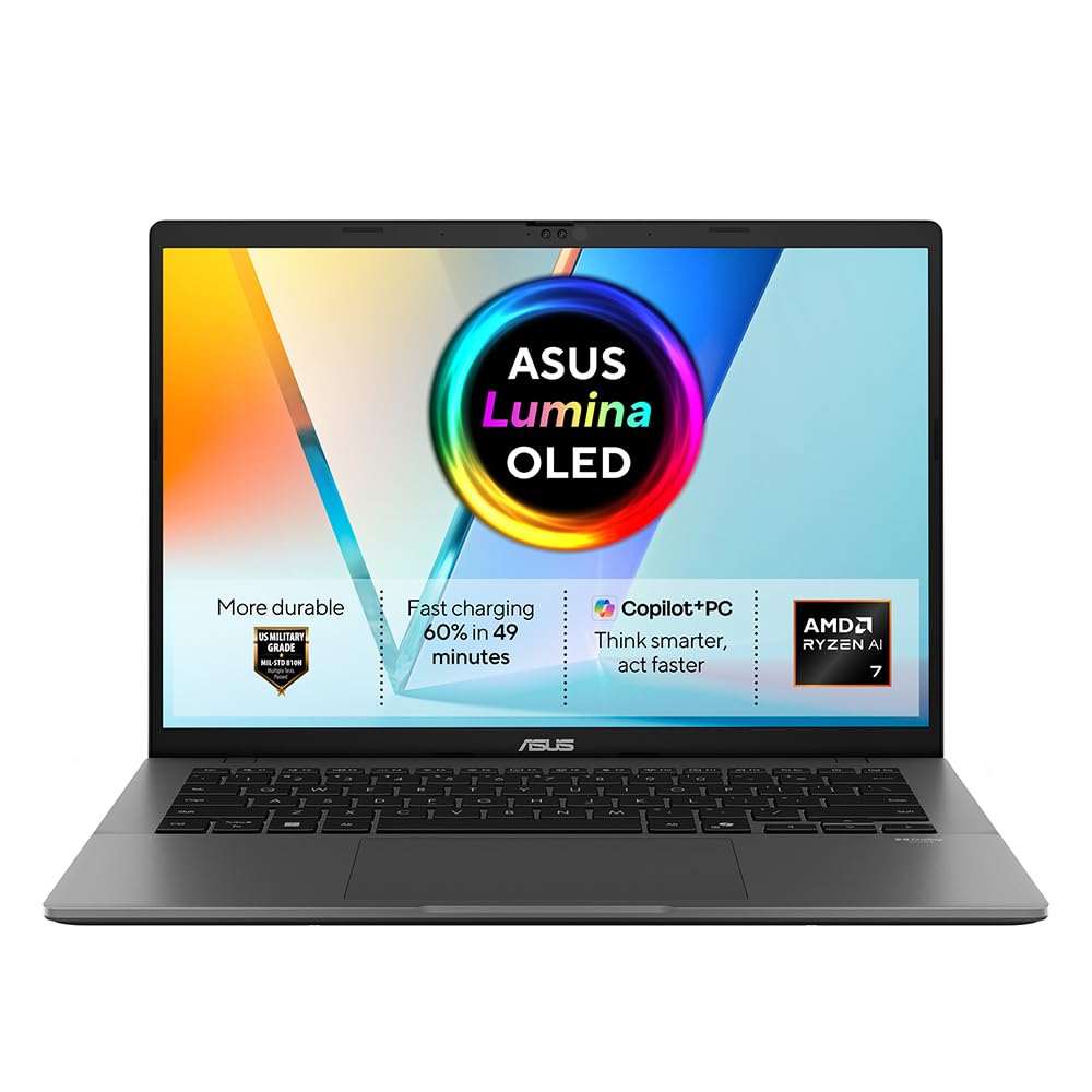 ASUS Vivobook 14 OLED M3407GA CoPilot+ PC Laptop | 14.0" Full HD OLED screen | AMD Ryzen AI 7 445 6-Core | 32GB RAM | 1TB PCIe SSD | UK Backlit Keyboard | Windows 11