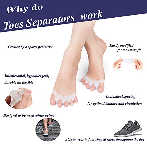 Gel Toe Separators by YHLC Natural Spacers, Hammer Straightener – Spreaders & Stretchers Used for Yoga Running - Corrector for Crooked Toes, Use Pads for Bunion Relief (White)