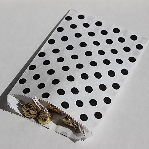 Bakers Bling Black Polka Dot Treat Bags with Stickers, 5.5" W x 7.5" H, Set of 48 Bags and 48 Stickers