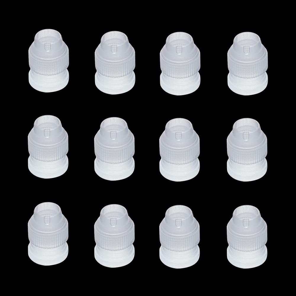 12 Pcs Plastic Cake Decorating Piping Nozzles With Standard Coupler Adaptors - White Piping Bag Tools