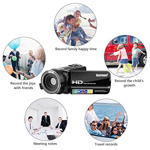 Camera Video Camera HD Camcorder,Kenuo 1080P 24MP HD Digital Recorder 3.0''TFT LCD Stabilization 270 Degree Rotation Screen Camera Bag Lithium Battery (Camera+Lens)