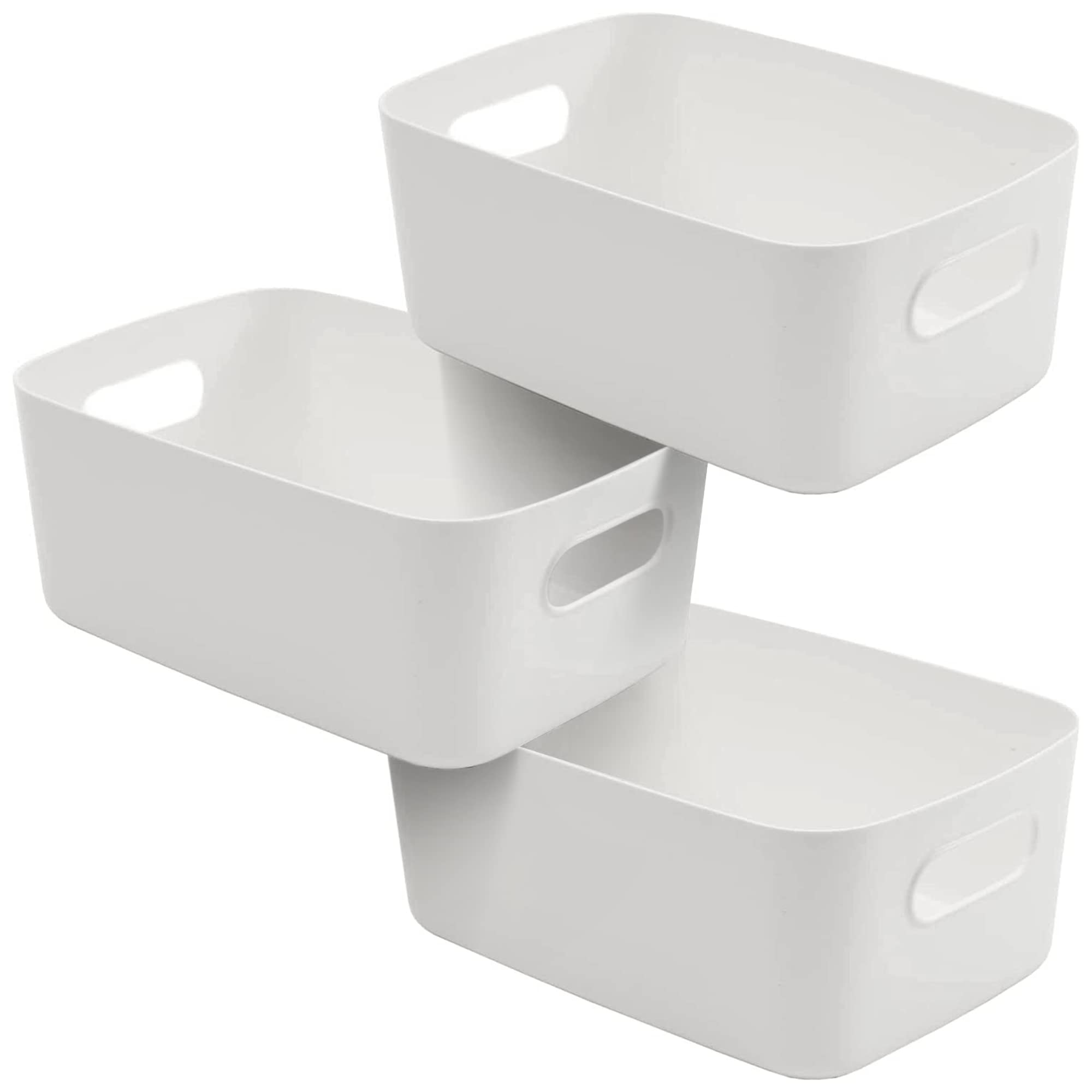 SA Products Set of 3 Storage Box | Storage Boxes with Handle | Plastic Storage Basket , Organiser Box | Cupboard Organiser, Storage Baskets For Cupboard Storage, Kitchen Organiser, Kitchen Storage White