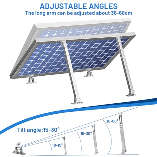Royouzi Aluminium Solar Roof Panel Mount | Adjustable from 15 – 30 °, aluminium, 36 cm – 70 cm, suitable for boats, motorhomes, roof systems independent of the net (1)