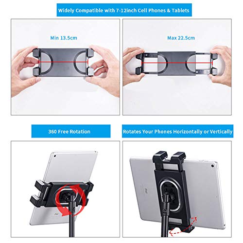 medla Phone Stand Tablet Holder: Floor Mobile Tripod for iPad Adjustable Lazy Arm Mount Overhead Cellphone Tripod for 4.7-12.9 Inch iPhone 13 Pro Samsung Tab iPad Mini Galaxy