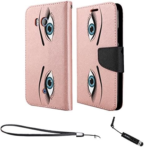 HTC U11 , HTC U 11 Wallet Case, ROSE COLOR Stylish Premium PU Leather with Hand Strap Flip Pouch Wallet Folio Case by URAKKI - HTC U11 , HTC U 11 (5.5-inch) 2017 [Hazel Eye] Case