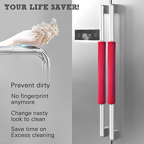 Refrigerator Door Handle Cover Kitchen Appliance Decor Handles Antiskid Protector Gloves for Fridge Oven Keep off Fingerprints,Liquid,Oil Stain,Food Spot,2 pieces (16" 4", Red Plush)