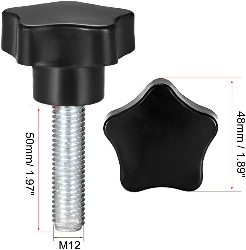 sourcing map Star Knob Grip M12 x 50mm Male Thread Steel Zinc Stud Replacement PP - Image 3