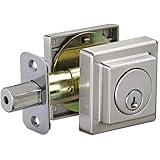 AmazonBasics Contemporary Square Deadbolt Door Lock, Single Cylinder, Satin Nickel