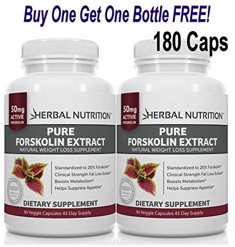 #1 Rated Pure Forskolin 250mg|180 Capsules 90 Day Supply|Two Bottle Pack|A 20% Extract Of Pure Coleus Forskohlii|Ideal Weight Loss & Athletes Formula|U.S. Mfd.|Free Shipping